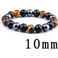 Bracelet en perles d'oeil de tigre naturel élastique pour adulte - Noir black