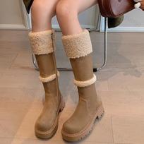 Thickened Lamb Wool Long Tube Snow Boots for Women New  Autumn Winter Anti-slip Fleece-lined Cotton Shoes Knee High Boots 35 gray