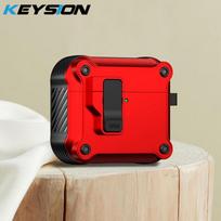 KEYSION Bluetooth Earphone Case for AirPods 4 With Switch and Hook Silicone+PC Shockproof Protective Cover for AirPods 4th for AirPods 4 raudona