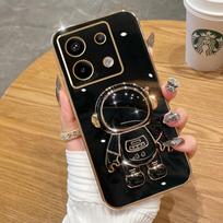 Pocox6 Astronautas Laikiklis Danga Dėklas Ant Xiaomi Mi Poco X6 M6 Pro 4g 5g X6pro X5 X5pro X3 F6 F5 C65 C61 Silikoninis Stovas Dangtelis RedmiNote13 Pro plus black