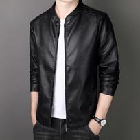 Men's Leather Jacket Autumn and Winter New Trend Versatile Casual Stand Collar Large Size Plus Fleece Leather Jacket for Men M