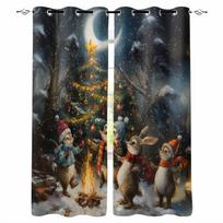 Christmas Tree Colorful Forest Moon Bonfire Animals Blackout Curtains For Living Room Bedroom Window Treatment Blinds Drapes W135 x H60cm gray