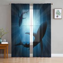 Shark Silhouette Curtain Window Tulle For Living Room Bedroom The Kitchen Window Treatment Decorations Curtains W135 x H114cm