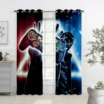 2PCS Technology Sense Game Controller Printed Curtains, Semi-Blackout, Living Room Bedroom Game Room Decorative Curtains W50xH140(CM)x2PCS&Rod pocket