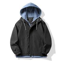 Men's Japanese Style Hong Kong Style Spring and Autumn New Jackets for Couples Loose Trendy Brand Casual Jackets Hooded Work Clothes Fake Two Pieces M