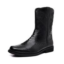 Fashion Men's British Shoes Cowboy Botas Retro Alligator Side Zipper High-top Leather Motocross Boots Mens Boots Chelsea Fashion Shoes 38 juoda