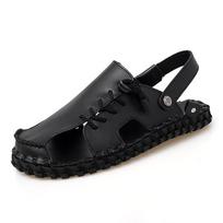 Fashion Summer Lightweight Comfortable Sandals Casual Shoes Genuine Leather Outdoor Beach Sandals Breathable Shoes Men Sandals Slippers 37 juoda
