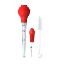 Silicone Turkey Basters with Measurement Markings for Cooking Essential Thanksgiving Tool for Flavorful Meat Large Pump Head Cleaning Brush A raudona