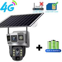 2024 m. 4G SIM saulės kamera, 12 MP 3 objektyvas, įmontuotas akumuliatorius, saulės energija, vandeniui atspari lauko 6K naktinio matymo išmaniojo namo saugumo apsauga 4G camera