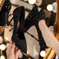 Fashion New Spring and Autumn Women's Stiletto High Heels Thin Heels Suede Pointed Toe Shallow Heels 34