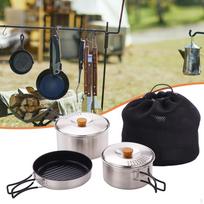 Camping Cookware Pots and Frying Pan Cookset Folded Handle Cooking Utensils Set Outdoor Cook gray