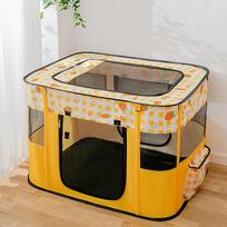 Sulankstomas šuniukų ir kačiukų narvas-tvora, šunų ir kačių guolis, naminių gyvūnėlių reikmenys, palapinė, šuniukų ir kačiukų gimdymo kambarys yellow carrot - rectangular delivery room