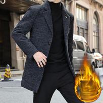 Hong Kong Style Trend Woolen Coat Men's Autumn and Winter Trench Coat Medium and Long Cotton Thickened Men's Woolen Coat M juoda