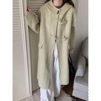 Handmade Horn Button Hooded Korean Style Double-sided Wool Coat for Women Mid-length Woolen Coat Autumn and Winter S