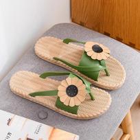New Summer Flip Flops Ladies Ins Tide Wear Non-slip Flat-bottomed Feet Flowers Fashion Sandals Slippers All-match Beach Shoes569 36 žalia