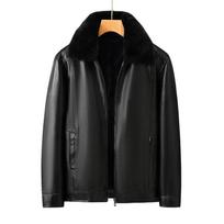 Middle-aged and Elderly Men's Leather Jackets New Fur All-in-one Dad Wear Pu Leather Jacket with Velvet and Thickening M