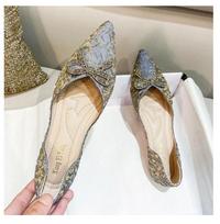 Fashion Crystal Bowtie Ballets Shoes Woman  OL Spring Office Footwear Roll-Up Loafers Big Size 42/43 D'osay Pointed Toe Flats Women 4.5 mėlyna