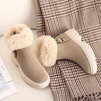 Fashion Winter Snow boots women luxury rabbit fur short botas nubuck flock ins cotton shoes plush furry botte femme 40-43 plus size 4.5 abrikosas