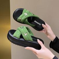 Fashion Summer Wedges Flip Flops Women Peep Toe Chunky Platform Butterfly Slippers Woman Non-slip Casual Beach Shoes Increase Sandals 35 žalia