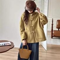 Double-sided Wool Coat for Women New Autumn Korean Version Short Hooded Small High-end Loose Woolen Coat S