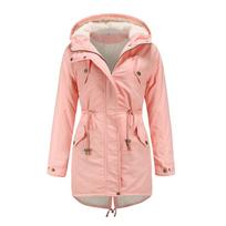 New Autumn and Winter Women's Cotton-padded Coat, Women's Solid Color Hooded Parka Coat, Thick Cotton-padded Coat and Velvet Padded Coat S