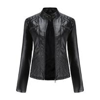 New Women's Casual Leather Stand Collar Jacket Slim Jacket Women's Spring and Autumn Solid Color Leather Jacket for Women S