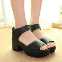 Fashion White Women Sandals Hook & Loop 2016 Platform High Heels Lightweight EVA Cut-Outs Sandals Open Toe Black X939 35 5