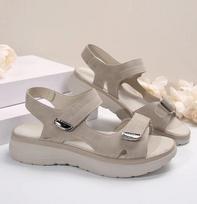 Fashion Brand Hook Loop Sandals Women Summer Leather Light Leisure Wedge Platform Shoes Blue Girls Outside Anti-slide Apricot 43 36 pilka spalva