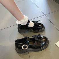 Fashion Mary Jane Bowknot Pearl Decoration Platform Shoes Female 2024new Fashion Casual Simple All-match Small Leather Shoes Autumntime 35 juoda