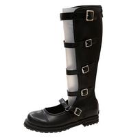 Fashion Brand Spring Summer Women's Boots Knee-High Thigh Sandals Thick Heel Belt Buckle Hollow PU Leather Roman Gladiator Women's Shoes 40 juoda