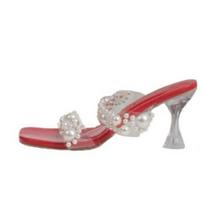 Fashion Summer Clear Pearl Sandals Women's Head Crystal with Stylish One-word Flip-flops with Temperament 35 raudona