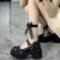 Madingi moteriški vasaros avalynė Juodi aukštakulniai ant platformos su kulnu Japoniško stiliaus Lolita batai moteriai 2024 Normalios odos Laisvalaikio A E 40 black