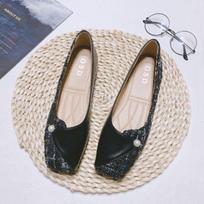 Fashion Flats Office Flat Pearl Black Women's Summer Footwear Formal Shoes for Woman 2024 Square Toe on Offer Wholesale Beau Today Slip 35