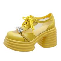 Fashion 2024 Spring Thick Sole Lefu Shoes Women's Shoes Fashion Single Shoes Matsuke Shoes Mesh Surface Breathable 35 geltona