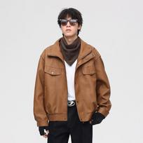 Spring and Autumn Retro PU Leather Jacket Men's Handsome Motorcycle Suit Leather Jacket for Boys M