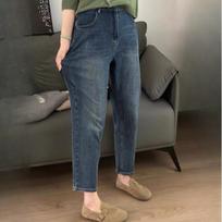 Plus Size Pear-shaped Figure Stretch Harlan Jeans Women's Spring and Autumn High Waist Nine-point Straight Pants XXXXXL mėlyna