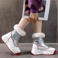 Women's Winter Warm Platform Snow Boots With Fur Lining Water Resistant Anti-Slip Ankle Booties Shoes With Zipper Comfortable Walking Boots for Women 34 raudona