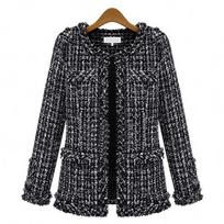 MAITA Nauja moteriška striukė juodai balta čekiu Tweed Plus Size S juoda