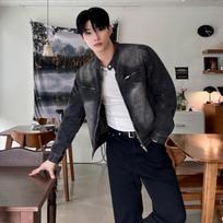 Pi Shuai Short Denim Jacket Men's Autumn Loose Stand-up Collar Jacket Korean Style Trendy Design Top M juoda