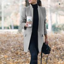 Women's Stand Collar Slim Fit Woolen Jacket S