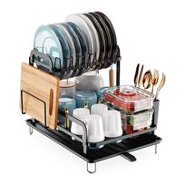 Dish Drying Rack 2-Tier Compact Kitchen Dish Rack Drainboard Set Large Rust-Proof Dish Drainer with Utensil Holder gray