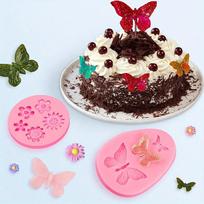 6pcs Fondant Molds, Mini Flower Mold Butterfly Molds Leaf Mold, Rose Clay Molds Pink Polymer Clay Molds, Non-stick Silicone Molds for Cake Decorating 6 pcs pink