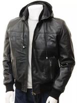 Motorcycle Festive Stylish Halloween Lambskin Black Leather Hoodie Men Jacket Handmade XS juoda