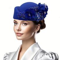 1PC Turban Hat With Flower Felt Vintage Stewardess Hat Party Beanie Cap Soft Beret Caps Church Airline Women