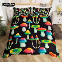 Cartoon Mushrooms Duvet Cover Kawaii Fungus Bedding Set Wild Mushroom Stuff Comforter Cover Twin King for Boys Girls Room Decor EU single(135x200cm) black
