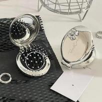 Mini sidabrinės spalvos sulankstomos šukos su makiažo veidrodžiu moterims, mergaitėms, nešiojamos, apvalios, mažos, kelioninės, masažinės plaukų šukos, plaukų formavimo reikmenys