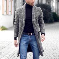 Autumn and Winter Woolen Coat Men's Medium and Long Woolen Trench Coat Double-breasted Jacket M