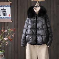 Real Fox Fur Collar Winter Women White Duck Down Jacket Ladies Short Warm Puffer Coat Female Loose Vintage Parka Outerwear XS juoda