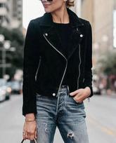 Biker Casual Classy Handmade Black Women Genuine Soft Pure Suede Leather Jacket S juoda