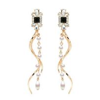 Twist Spiral Rhinestone Faux Pearl Tassel Long Dangle Stud Earrings ADM